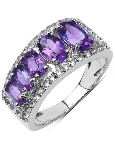 2.17 Carat Genuine Amethyst & White Topaz .925 Sterling Silver 5 Stone Ring prix