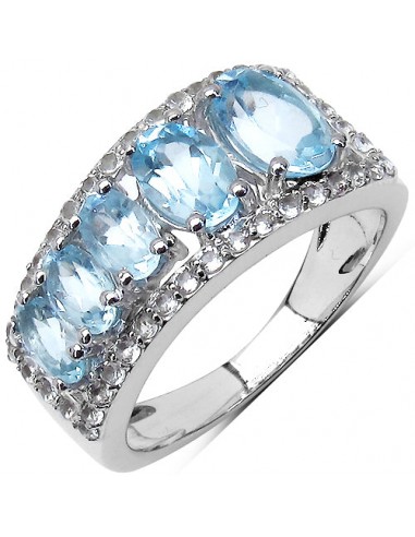 2.75 Carat Genuine Blue Topaz & White Topaz .925 Sterling Silver 5 Stone Ring acheter