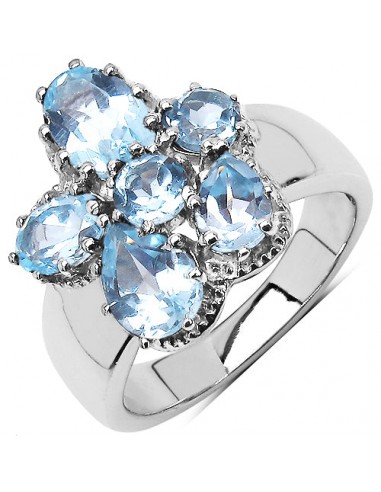 3.56 Carat Genuine Blue Topaz .925 Sterling Silver Cluster Ring Comparez et commandez 