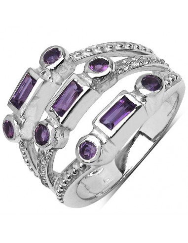 0.87 Carat Genuine Amethyst & White Topaz .925 Sterling Silver Ring une grave pollution 