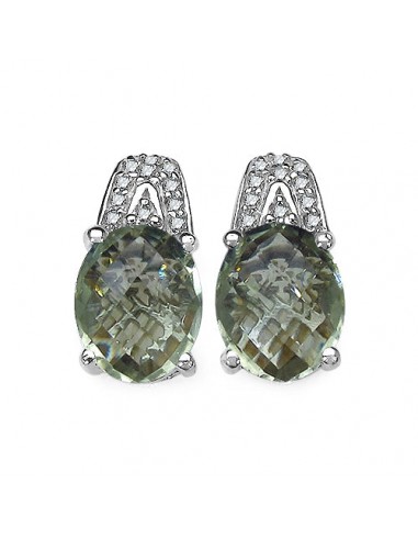 5.25 Carat Genuine Green Amethyst and 0.15 ct.t.w Genuine Diamond Accents Sterling Silver Earrings solde