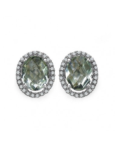 2.43 Carat Genuine Green Amethyst & White Diamond .925 Sterling Silver Earrings de pas cher