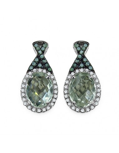 2.55 Carat Genuine Green Amethyst, Green Diamond & White Diamond .925 Sterling Silver Earrings Faites des économies