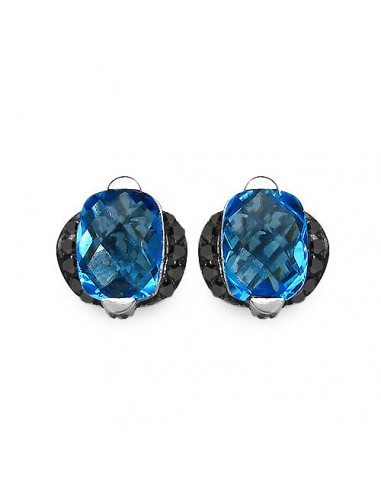 3.74 Carat Genuine Blue Topaz & Black Diamond .925 Sterling Silver Earrings de pas cher