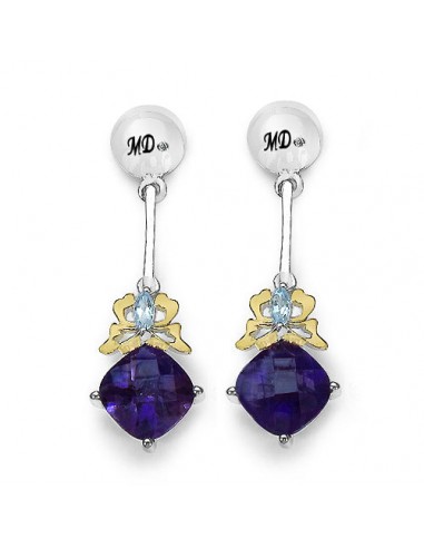 3.79 Carat Genuine Amethyst, Blue Topaz & White Diamond .925 Sterling Silver Earrings Amélioration de cerveau avec