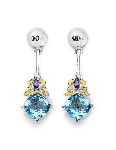 5.55 Carat Genuine Blue Topaz, Amethyst & White Diamond .925 Sterling Silver Earrings la colonne vertébrale