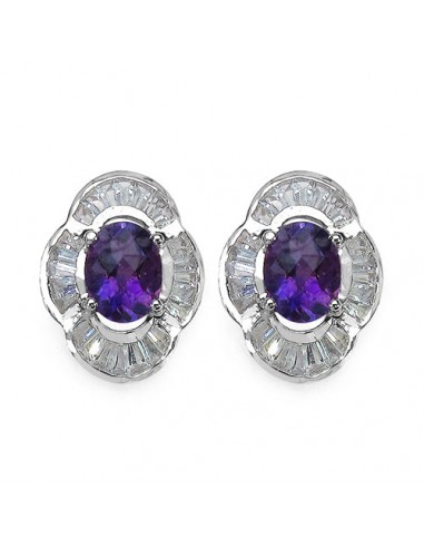 4.08 Carat Genuine Amethyst & White Topaz .925 Sterling Silver Earrings Jusqu'à 80% De Réduction