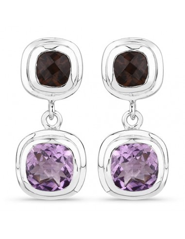 6.60 Carat Genuine Amethyst and Smoky Quartz .925 Sterling Silver Earrings votre