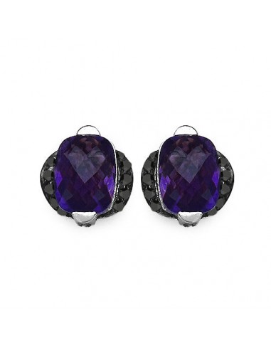 3.14 Carat Genuine Amethyst & Black Diamond .925 Sterling Silver Earrings Venez acheter