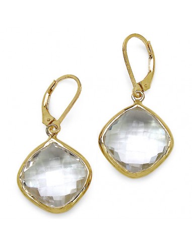 14K Yellow Gold Plated 23.86 Carat Genuine Crystal Quartz Sterling Silver Earrings solde