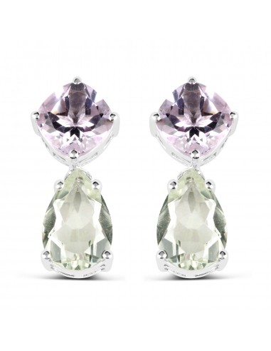 9.00 Carat Genuine Green Amethyst and Pink Amethyst .925 Sterling Silver Earrings france