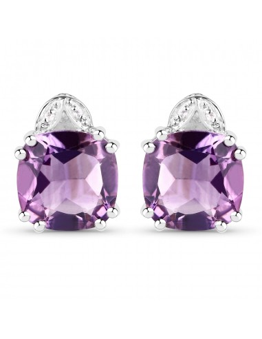 6.22 Carat Genuine Amethyst & White Diamond .925 Sterling Silver Earrings de pas cher