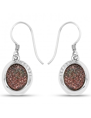 4.72 Carat Genuine Copper Bloom Drusy and White Topaz .925 Sterling Silver Earrings de France