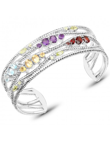 4.82 Carat Genuine Multi Stones .925 Sterling Silver Cuff Bangle 2023