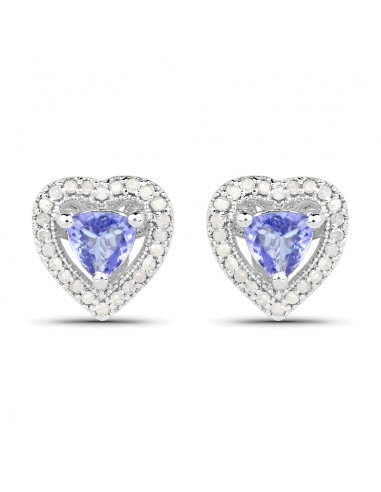 1.20 Carat Genuine Tanzanite & White Diamond .925 Sterling Silver Earrings Les êtres humains sont 