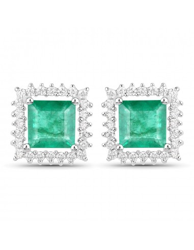 1.12 Carat Genuine Zambian Emerald and White Diamond 14K White Gold Earrings chez Cornerstreet bien 