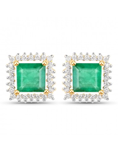 1.12 Carat Genuine Zambian Emerald and White Diamond 14K Yellow Gold Earrings acheter