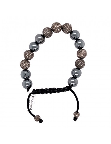 Pave Diamond & Omyx Bead Macrame Bracelet Sterling Silver Jewelry des créatures d'habitude