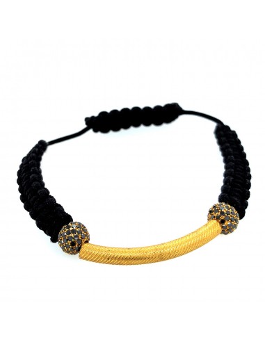 Black Diamond Beads 18k Yellow Gold Bar Macrame Bracelet Handmade Jewelry chez Cornerstreet bien 