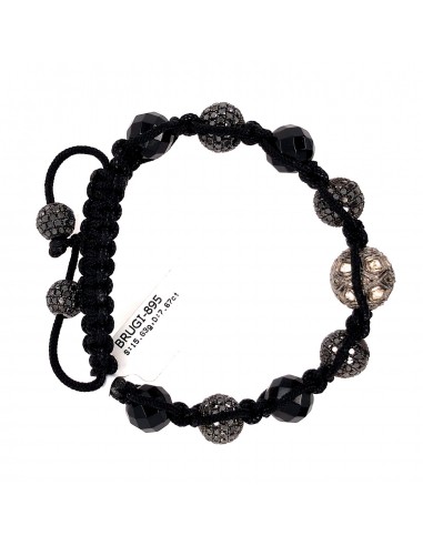 Pave Diamond & Onyx Bead Ball Macrame Bracelet 925 Silver Jewelry Découvrez la collection