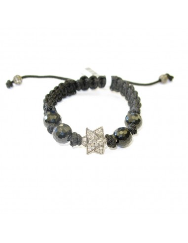 Pave Diamond & Onyx Bead Star Charm Macrame Bracelet 925 Silver Jewelry 50-70% off 