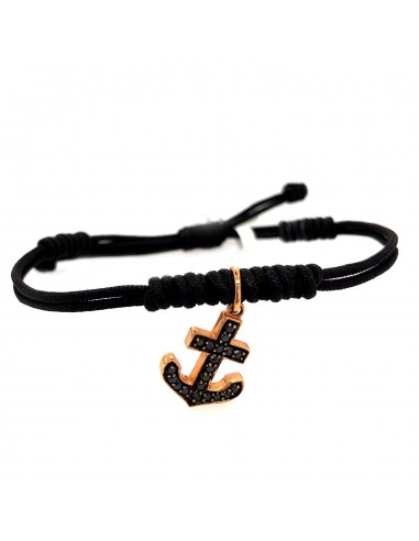 Pave Black Diamond Anchor Sign Macrame Bracelet 18k Rose Gold Jewelry les ligaments