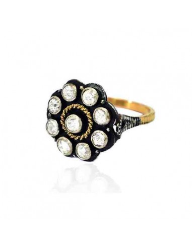 925 Sterling Silver 14k Gold Rose Cut Diamond Floral Design Ring Jewelry le des métaux précieux