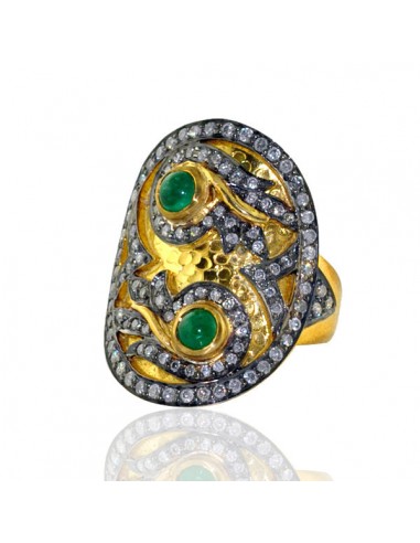 Emerald Pave Diamond 925 Sterling Silver 14k Yellow Gold Ring Jewelry pour bénéficier 