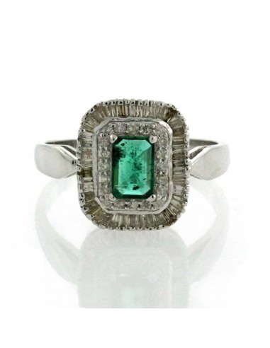 Emerald 18k Solid White Gold Pave Diamond Ring Handmade Designer Jewelry rembourrage situé sous