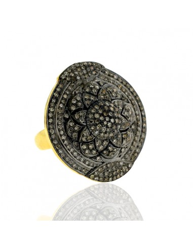 Natural Pave Diamond 14k Gold Sterling Silver Flower Design Vintage Ring Jewelry hantent personnes