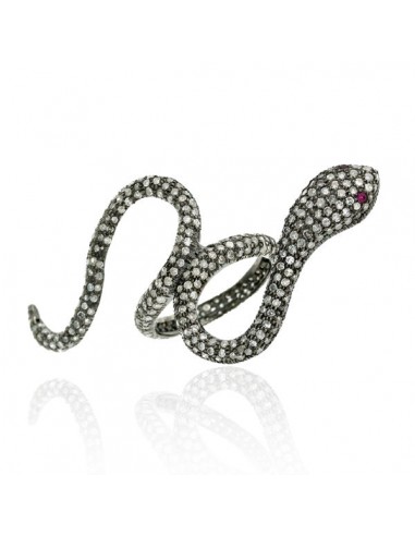 Natural Pave Diamond Gemstone 925 Silver Snake Ring Jewelry 2023