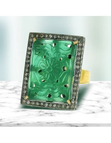 Carved Onyx Cockail Ring 925 Sterling Silver 18k Gold Diamond Jewelry meilleur choix