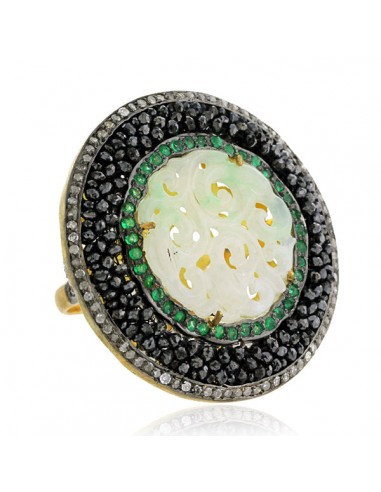 Carved Gemstone Pave Diamond 18k Gold 925 Sterling Silver Ring Jewelry l'évolution des habitudes 