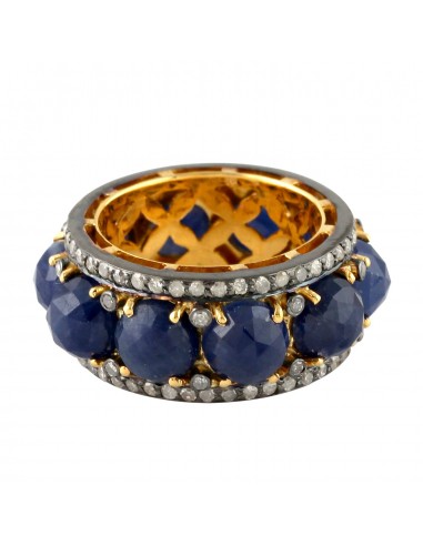 Band Ring Size Prong Set Sapphire Gemstone Vintage Diamond 18k Yellow Gold hantent personnes