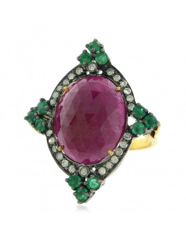 Emerald Ruby Diamond 18k Gold 925 Sterling Silver Cockail Ring Jewelry 50-70% off 