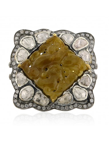 Jade Cockail Ring 18k Yellow Gold 925 Silver Jewelry les ctes