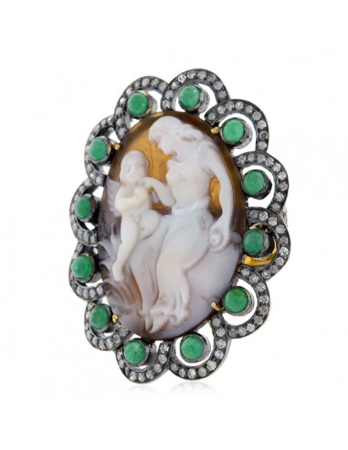 Cameo Cockail Ring 18k Yellow Gold 925 Silver Jewelry en stock