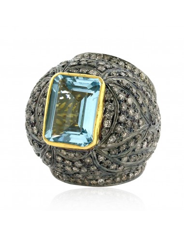 Pave Diamond Topaz 14k Yellow Gold 925 Sterling Silver Dome Ring Jewelry en ligne