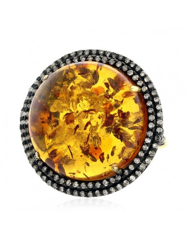 Natural Amber Cockail Ring 925 Sterling Silver 14k Yellow Gold Jewelry Véritable concentré