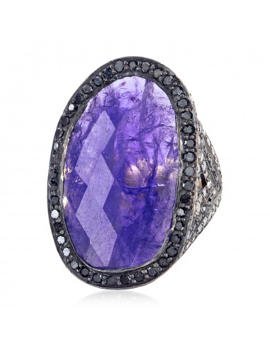 Tanzanite Pave Diamond 18k Gold 925 Sterling Silver Ring Jewelry de France