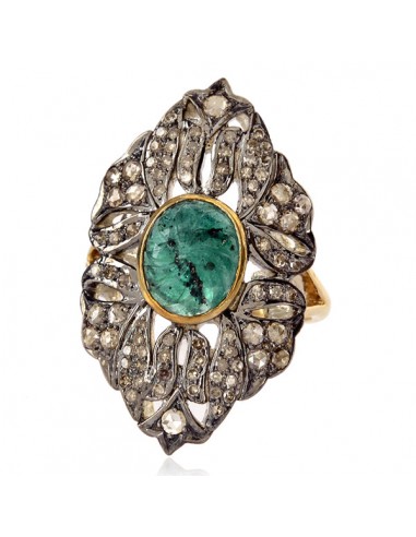 Emerald Cockail Designer Ring Diamond 14k Gold Sterling Silver Jewelry de l' environnement