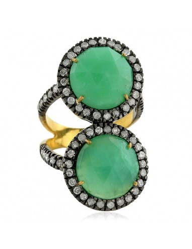 Chrysoprase Pave Diamond 18k Gold 925 Sterling Silver Ring Jewelry Pour