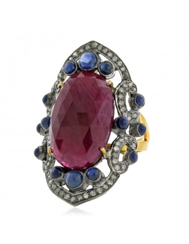 Ruby Sapphire 18k Gold 925 Sterling Silver Diamond Cockail Ring Jewelry Voir les baskets