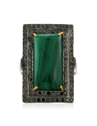 Black Diamond Malachite 18k Gold Designer Ring Sterling Silver Jewelry rembourrage situé sous