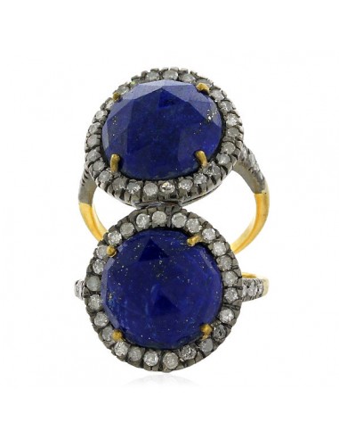 Lapis Diamond 18k Yellow Gold Ring 925 Sterling Silver Jewelry Véritable concentré