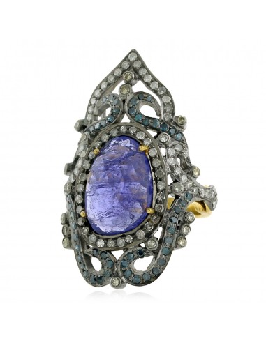 Tanzanite & Diamond Cockail Ring 18k Gold 925 Sterling Silver Jewelry livraison et retour toujours gratuits