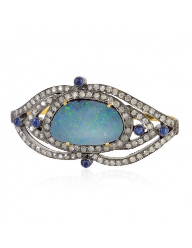 Opal Sapphire Pave Diamond Knuckle Ring 18k Gold Sterling Silver Jewelry livraison gratuite