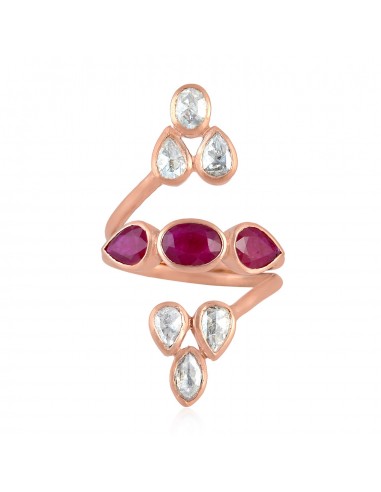 Bezel Set Diamond Ruby Gemstone Long Ring 18k Rose Gold Designer Jewelry l'évolution des habitudes 