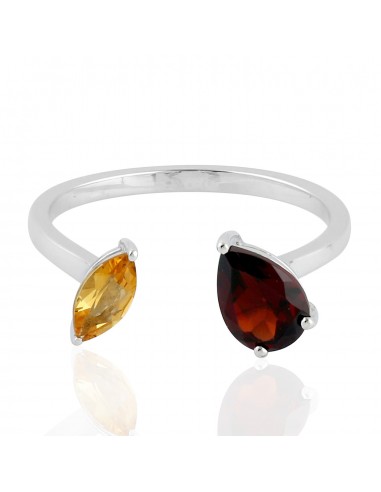 Red Garnet Citrine Between The Finger Ring Silver Jewelry Les magasins à Paris et en Île-de-France