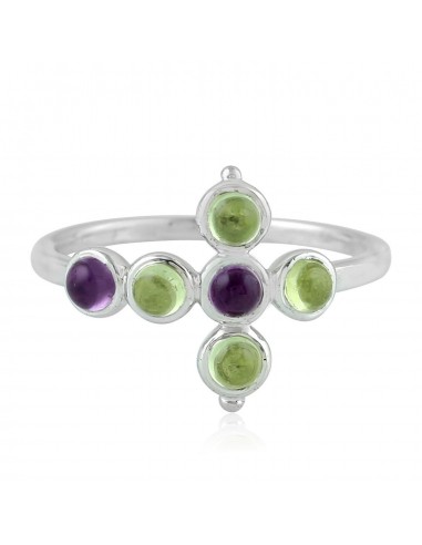 Natural Amethyst Peridot Religious Cross Sign Ring 925 Sterling Silver Jewelry les ligaments